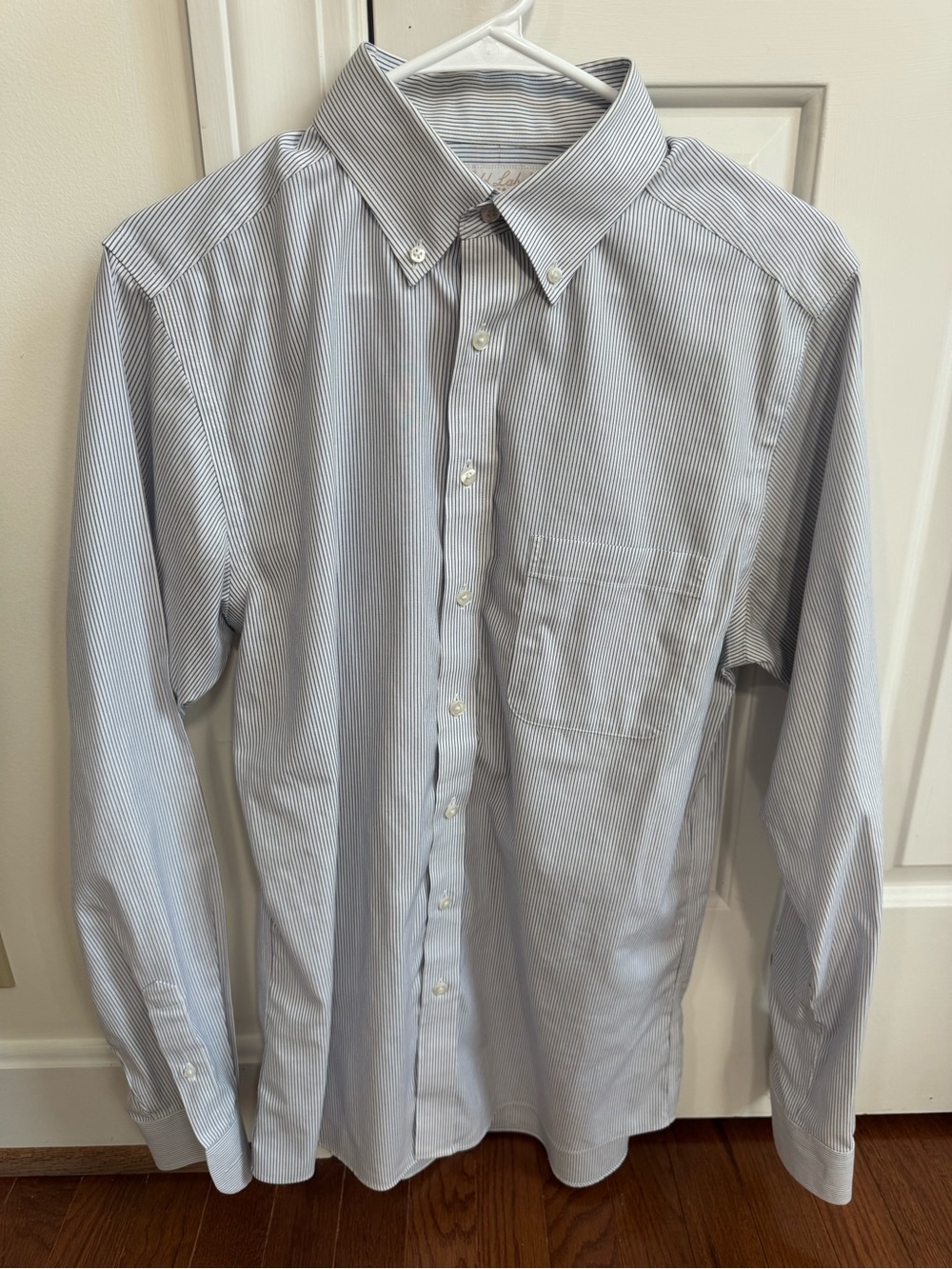 Roundtree & Yorke Blue and White Striped Button-Down Dress Shirt